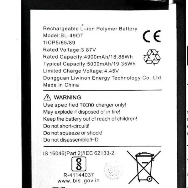 Tecno Spark 20 Batarya Pil