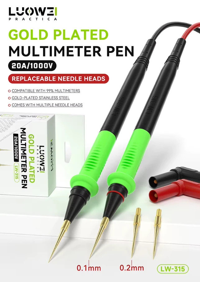 LUOWEI LW-315 Multimetre Probu 1000V 20A Üniversal Paslanmaz Çelik Uçlu Ölçü Aleti Probu