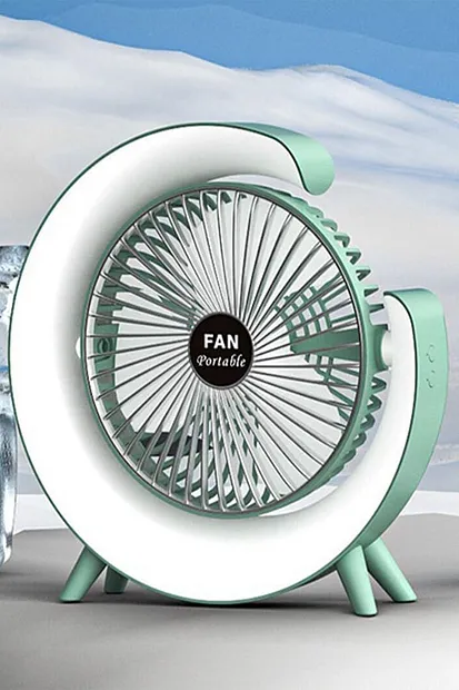 180 Derece Ayarlanabilir Yukarı ve Aşağı Fanlı Taşınabilir Fan Kendisinden pilli – yeşil