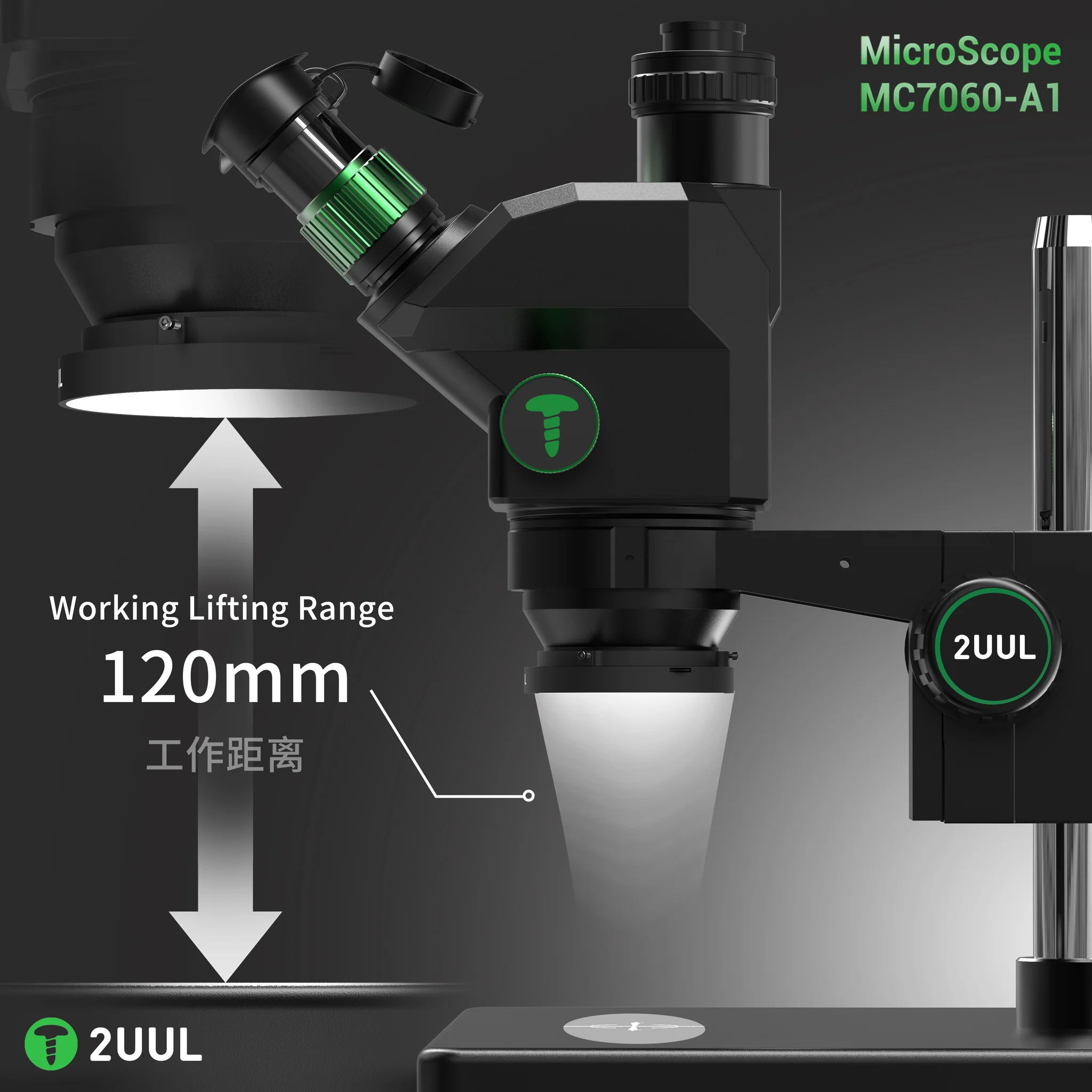 2uul MicroScope MC7060-A1 7-60X Senkron Zoomlu Trinoküler Mikroskop, PCB Mikro İşlemleri İçin