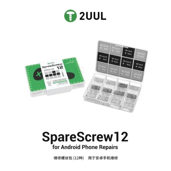 2uul SC12 SpareScrew12 Phillips Vida Seti (Çoğu Android Telefon Tamiri İçin) (1200 Adet / Paket)