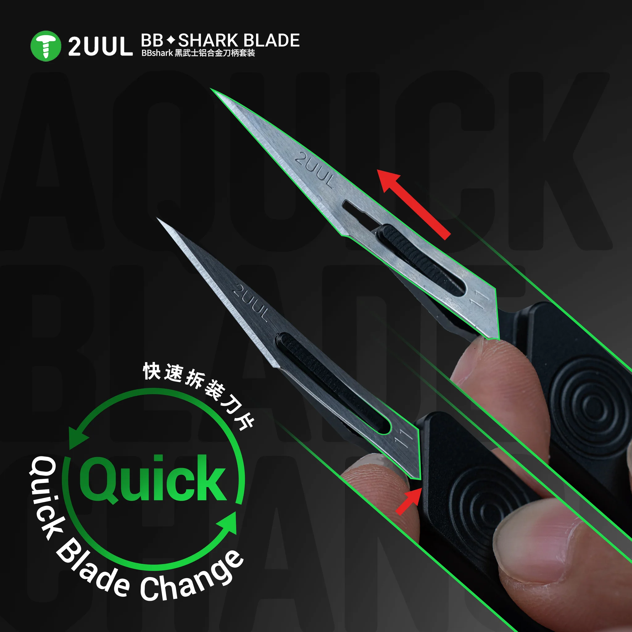 2uul BL11 BBshark Black Knight Alüminyum Bıçak Sapı ve 3 Adet No.11 Bıçak