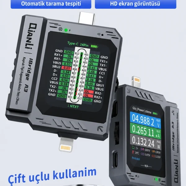 Qianli iBridge A3 Lightning ve Type-C Arayüz Cihazları için Kapsamlı Analiz Test Cihazı