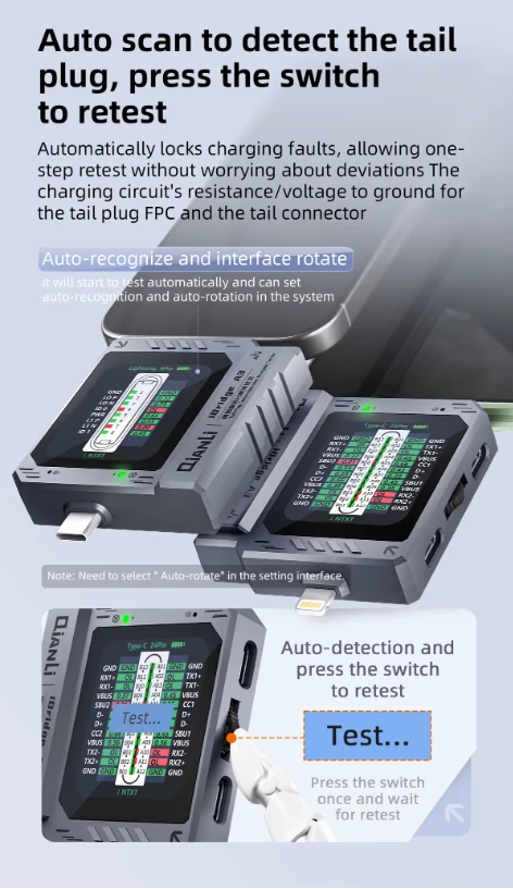 Qianli iBridge A3 Lightning ve Type-C Arayüz Cihazları için Kapsamlı Analiz Test Cihazı